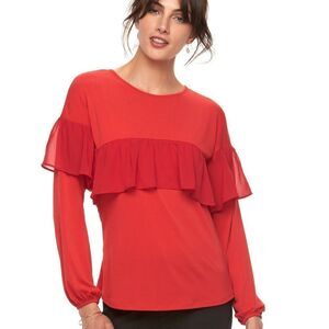 Red Women’s ELLE Ruffle long sleeve top
